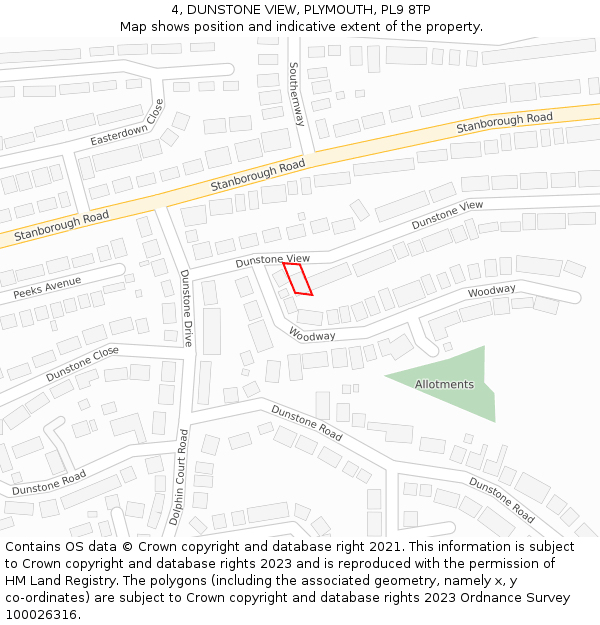 4, DUNSTONE VIEW, PLYMOUTH, PL9 8TP: Location map and indicative extent of plot