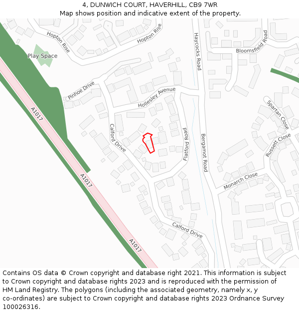 4, DUNWICH COURT, HAVERHILL, CB9 7WR: Location map and indicative extent of plot