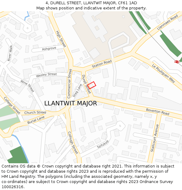 4, DURELL STREET, LLANTWIT MAJOR, CF61 1AD: Location map and indicative extent of plot