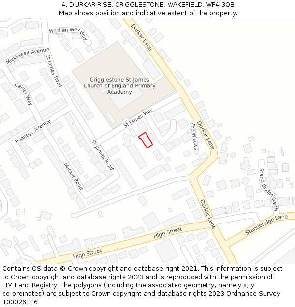 4, DURKAR RISE, CRIGGLESTONE, WAKEFIELD, WF4 3QB: Location map and indicative extent of plot