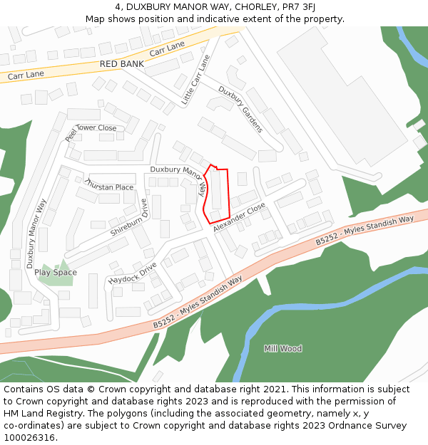 4, DUXBURY MANOR WAY, CHORLEY, PR7 3FJ: Location map and indicative extent of plot