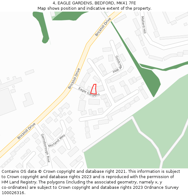 4, EAGLE GARDENS, BEDFORD, MK41 7FE: Location map and indicative extent of plot