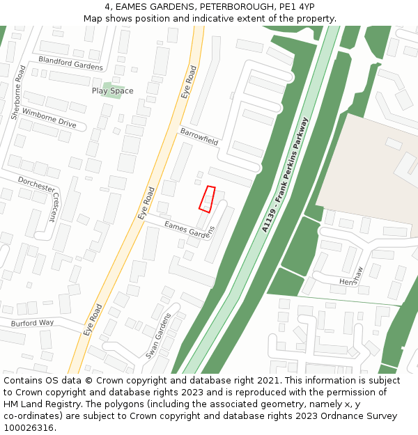 4, EAMES GARDENS, PETERBOROUGH, PE1 4YP: Location map and indicative extent of plot