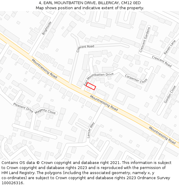 4, EARL MOUNTBATTEN DRIVE, BILLERICAY, CM12 0ED: Location map and indicative extent of plot