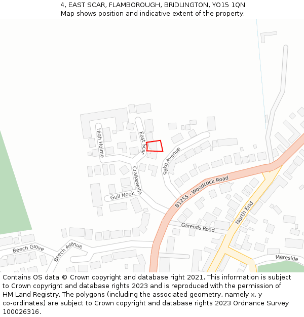 4, EAST SCAR, FLAMBOROUGH, BRIDLINGTON, YO15 1QN: Location map and indicative extent of plot