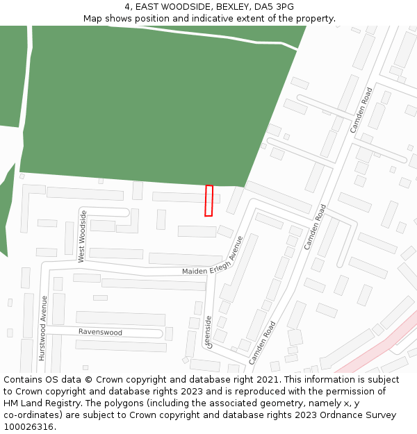 4, EAST WOODSIDE, BEXLEY, DA5 3PG: Location map and indicative extent of plot
