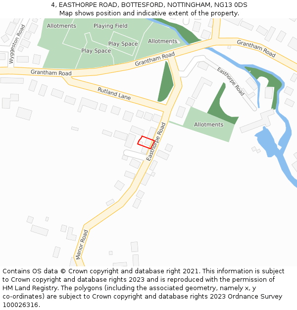 4, EASTHORPE ROAD, BOTTESFORD, NOTTINGHAM, NG13 0DS: Location map and indicative extent of plot