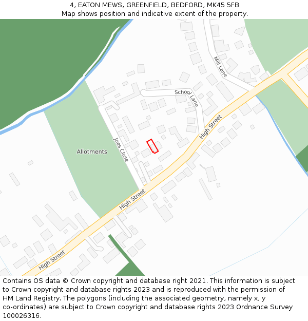 4, EATON MEWS, GREENFIELD, BEDFORD, MK45 5FB: Location map and indicative extent of plot