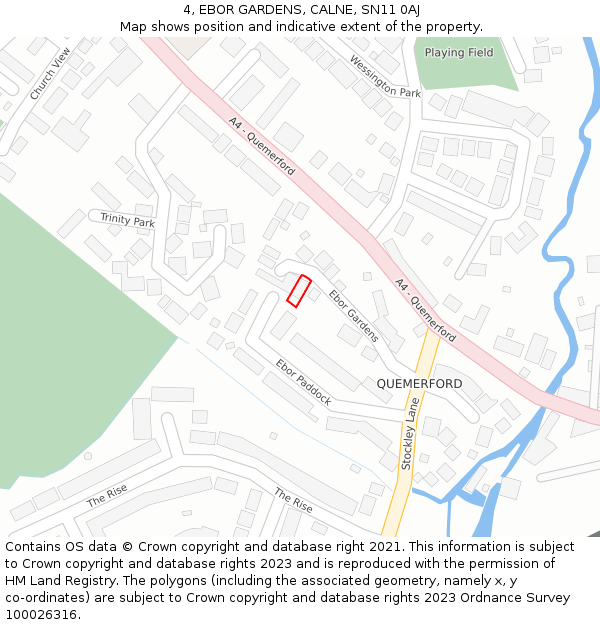4, EBOR GARDENS, CALNE, SN11 0AJ: Location map and indicative extent of plot