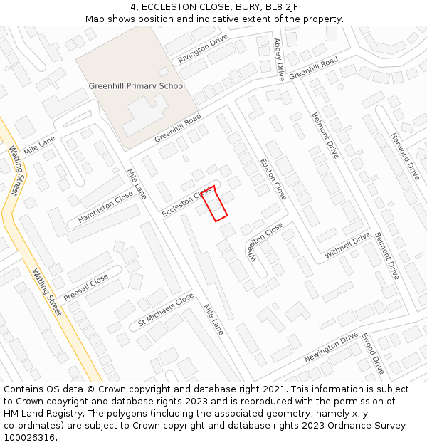 4, ECCLESTON CLOSE, BURY, BL8 2JF: Location map and indicative extent of plot
