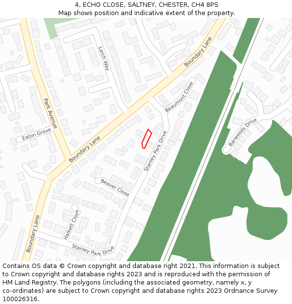 4, ECHO CLOSE, SALTNEY, CHESTER, CH4 8PS: Location map and indicative extent of plot