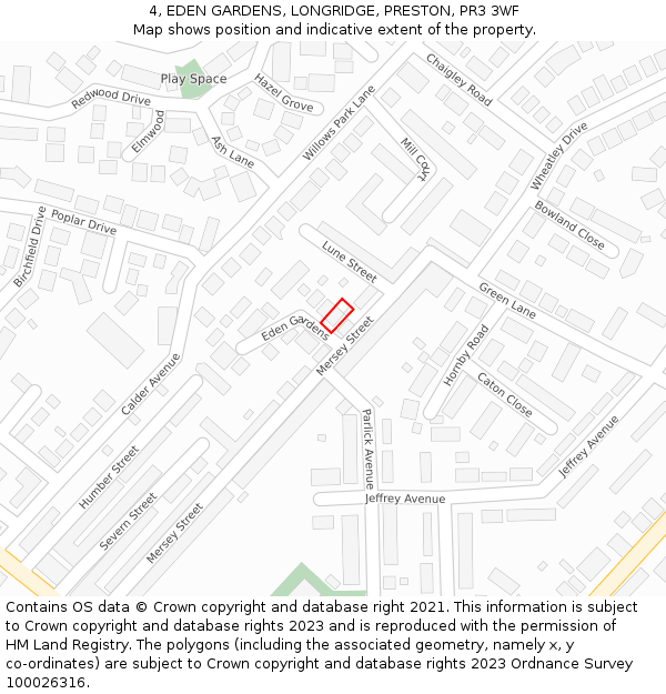 4, EDEN GARDENS, LONGRIDGE, PRESTON, PR3 3WF: Location map and indicative extent of plot