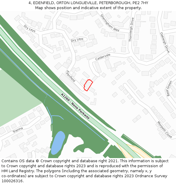 4, EDENFIELD, ORTON LONGUEVILLE, PETERBOROUGH, PE2 7HY: Location map and indicative extent of plot