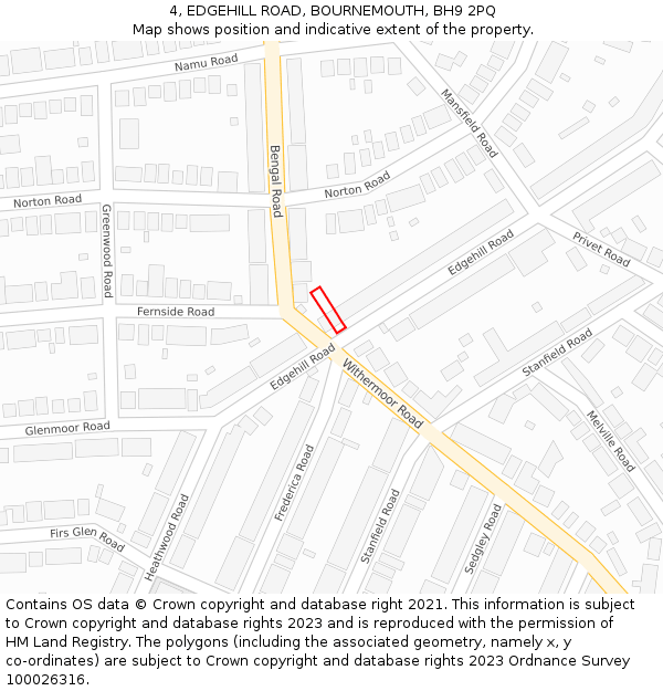 4, EDGEHILL ROAD, BOURNEMOUTH, BH9 2PQ: Location map and indicative extent of plot