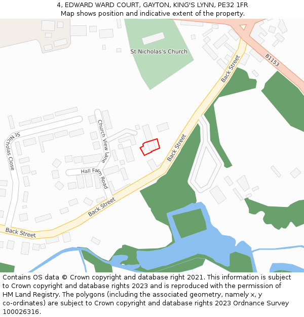 4, EDWARD WARD COURT, GAYTON, KING'S LYNN, PE32 1FR: Location map and indicative extent of plot