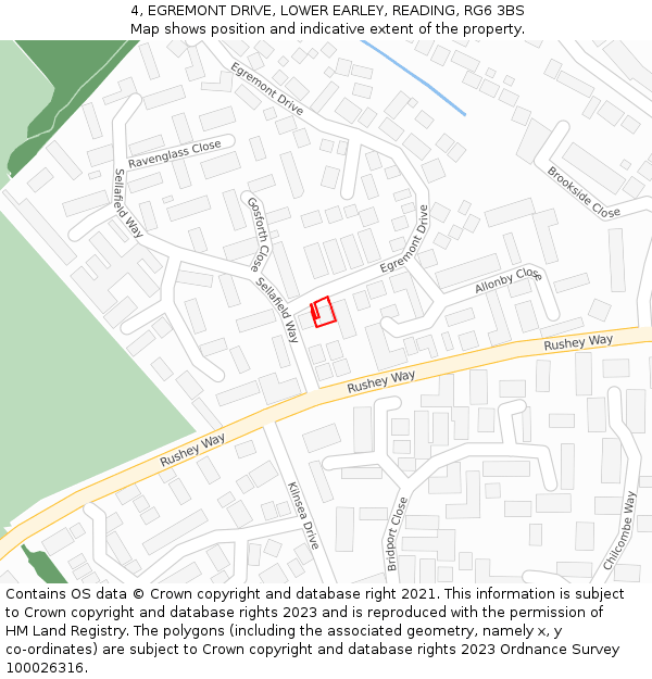 4, EGREMONT DRIVE, LOWER EARLEY, READING, RG6 3BS: Location map and indicative extent of plot
