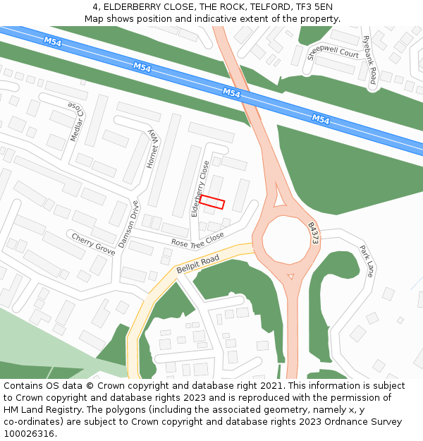 4, ELDERBERRY CLOSE, THE ROCK, TELFORD, TF3 5EN: Location map and indicative extent of plot