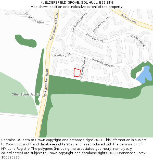 4, ELDERSFIELD GROVE, SOLIHULL, B91 3TN: Location map and indicative extent of plot