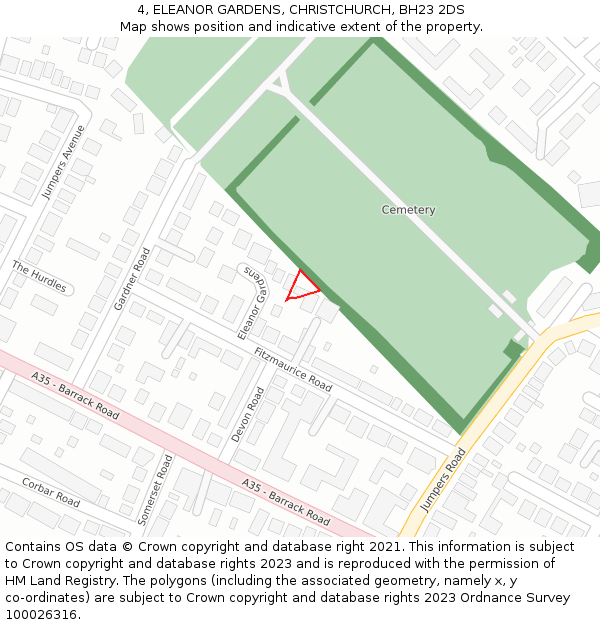 4, ELEANOR GARDENS, CHRISTCHURCH, BH23 2DS: Location map and indicative extent of plot
