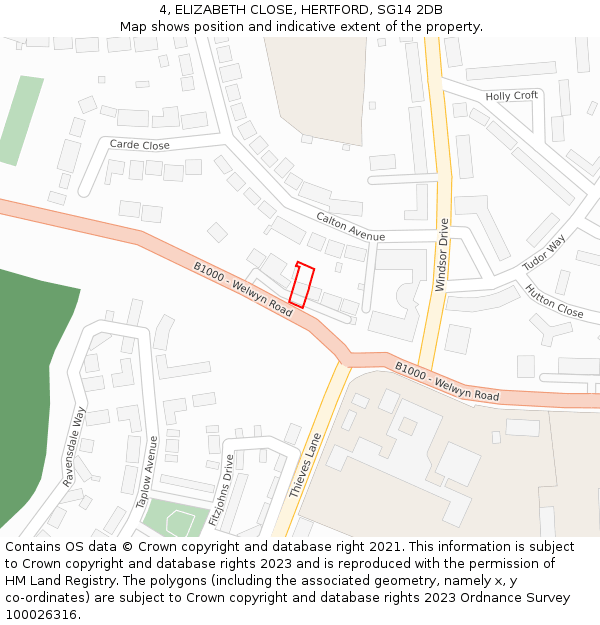 4, ELIZABETH CLOSE, HERTFORD, SG14 2DB: Location map and indicative extent of plot