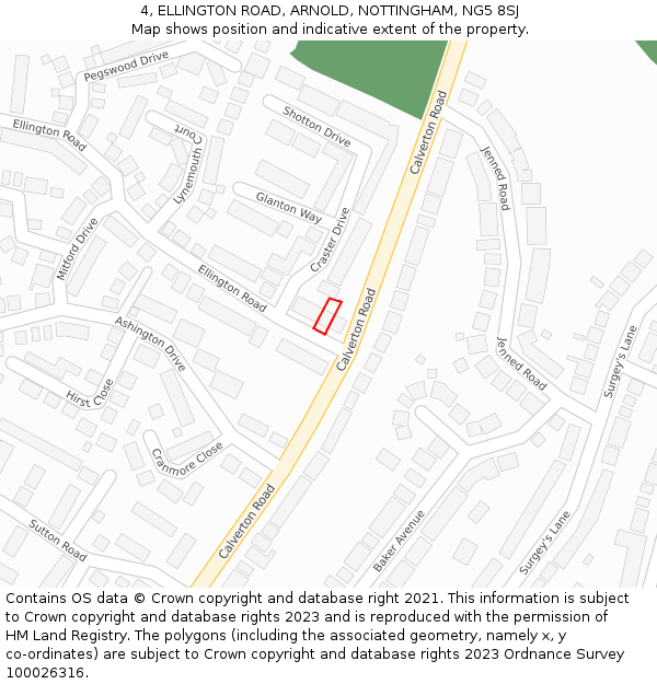 4, ELLINGTON ROAD, ARNOLD, NOTTINGHAM, NG5 8SJ: Location map and indicative extent of plot