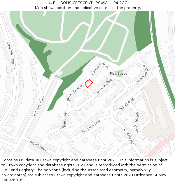 4, ELLISONS CRESCENT, IPSWICH, IP4 2GG: Location map and indicative extent of plot