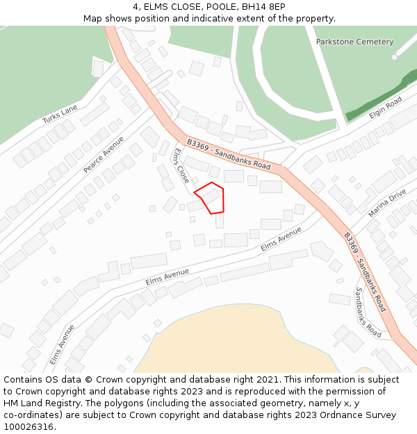 4, ELMS CLOSE, POOLE, BH14 8EP: Location map and indicative extent of plot