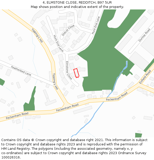 4, ELMSTONE CLOSE, REDDITCH, B97 5UR: Location map and indicative extent of plot