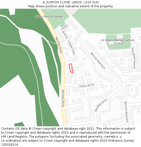 4, ELMTON CLOSE, LEEDS, LS10 3UD: Location map and indicative extent of plot
