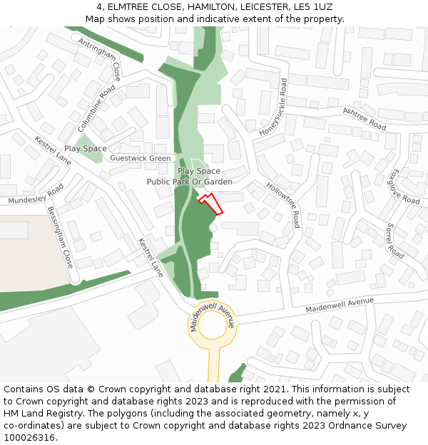 4, ELMTREE CLOSE, HAMILTON, LEICESTER, LE5 1UZ: Location map and indicative extent of plot