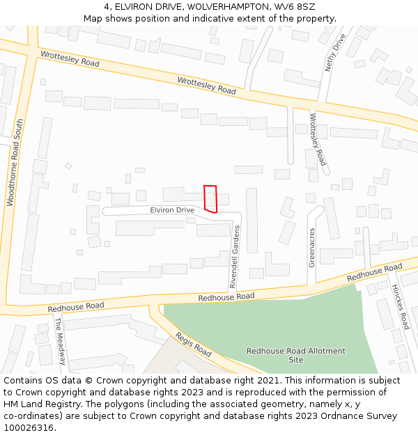 4, ELVIRON DRIVE, WOLVERHAMPTON, WV6 8SZ: Location map and indicative extent of plot