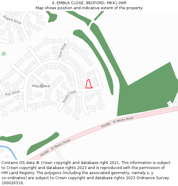 4, EMBLA CLOSE, BEDFORD, MK41 0WR: Location map and indicative extent of plot
