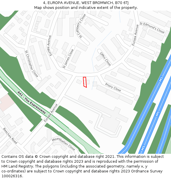 4, EUROPA AVENUE, WEST BROMWICH, B70 6TJ: Location map and indicative extent of plot