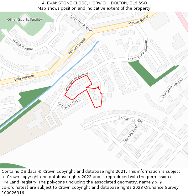 4, EVANSTONE CLOSE, HORWICH, BOLTON, BL6 5SQ: Location map and indicative extent of plot