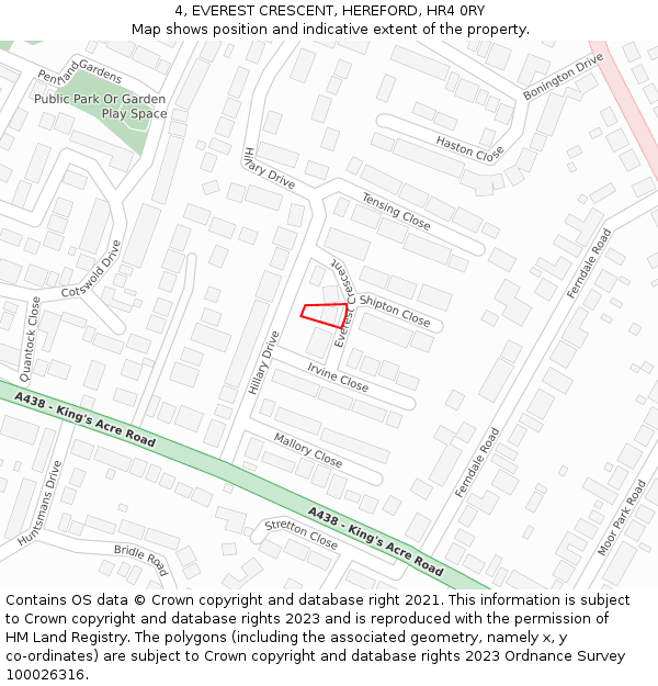 4, EVEREST CRESCENT, HEREFORD, HR4 0RY: Location map and indicative extent of plot