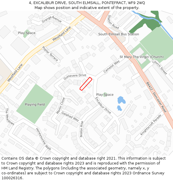 4, EXCALIBUR DRIVE, SOUTH ELMSALL, PONTEFRACT, WF9 2WQ: Location map and indicative extent of plot