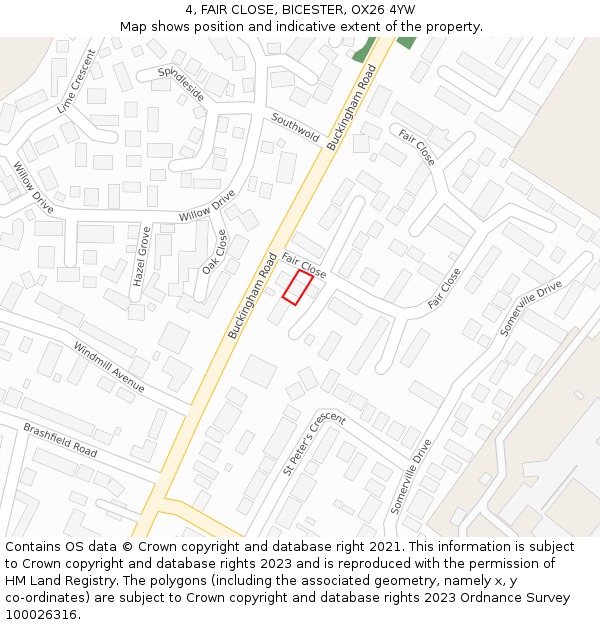 4, FAIR CLOSE, BICESTER, OX26 4YW: Location map and indicative extent of plot