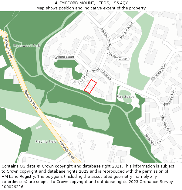 4, FAIRFORD MOUNT, LEEDS, LS6 4QY: Location map and indicative extent of plot
