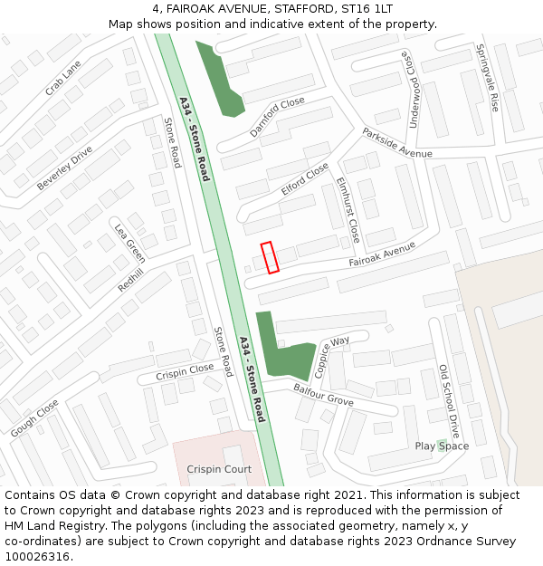 4, FAIROAK AVENUE, STAFFORD, ST16 1LT: Location map and indicative extent of plot