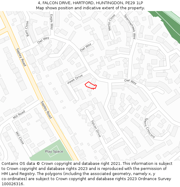 4, FALCON DRIVE, HARTFORD, HUNTINGDON, PE29 1LP: Location map and indicative extent of plot