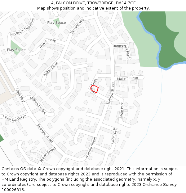 4, FALCON DRIVE, TROWBRIDGE, BA14 7GE: Location map and indicative extent of plot