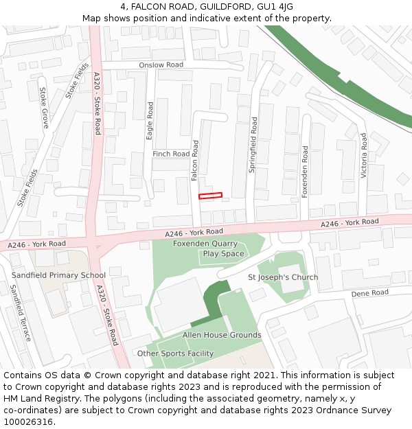 4, FALCON ROAD, GUILDFORD, GU1 4JG: Location map and indicative extent of plot