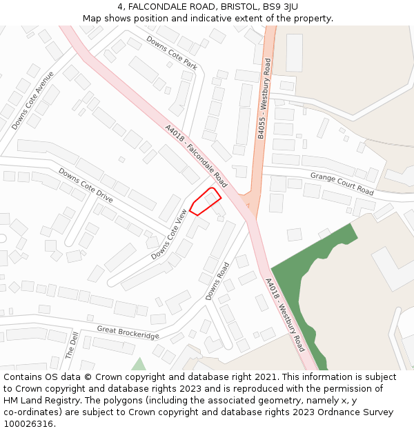 4, FALCONDALE ROAD, BRISTOL, BS9 3JU: Location map and indicative extent of plot