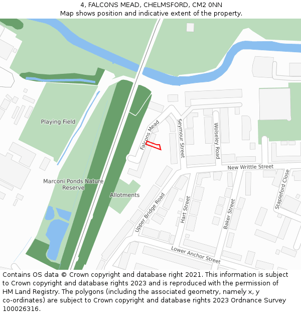 4, FALCONS MEAD, CHELMSFORD, CM2 0NN: Location map and indicative extent of plot