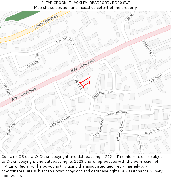 4, FAR CROOK, THACKLEY, BRADFORD, BD10 8WF: Location map and indicative extent of plot