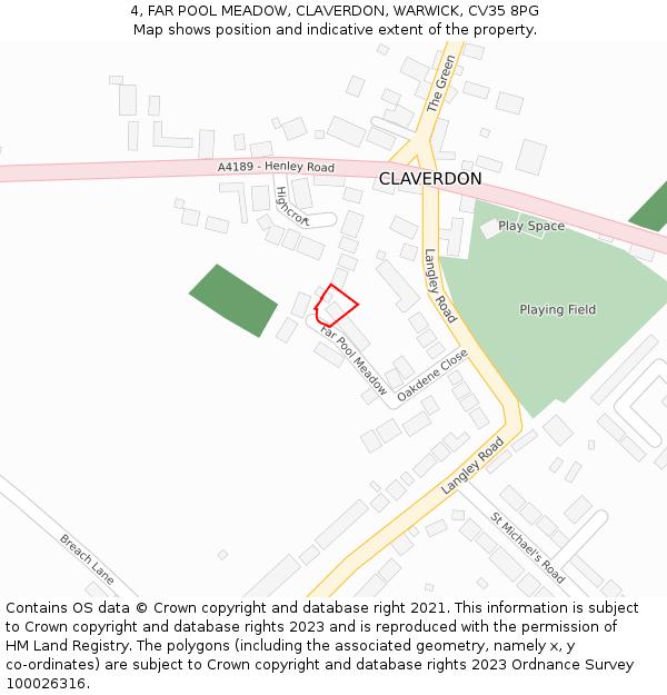 4, FAR POOL MEADOW, CLAVERDON, WARWICK, CV35 8PG: Location map and indicative extent of plot