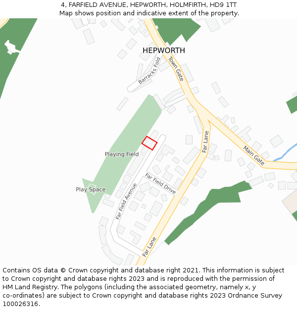 4, FARFIELD AVENUE, HEPWORTH, HOLMFIRTH, HD9 1TT: Location map and indicative extent of plot