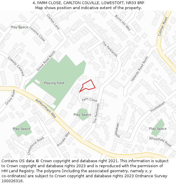 4, FARM CLOSE, CARLTON COLVILLE, LOWESTOFT, NR33 8RP: Location map and indicative extent of plot