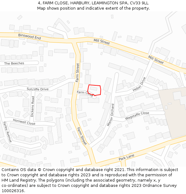 4, FARM CLOSE, HARBURY, LEAMINGTON SPA, CV33 9LL: Location map and indicative extent of plot