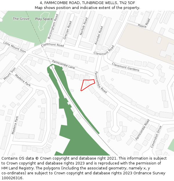 4, FARMCOMBE ROAD, TUNBRIDGE WELLS, TN2 5DF: Location map and indicative extent of plot